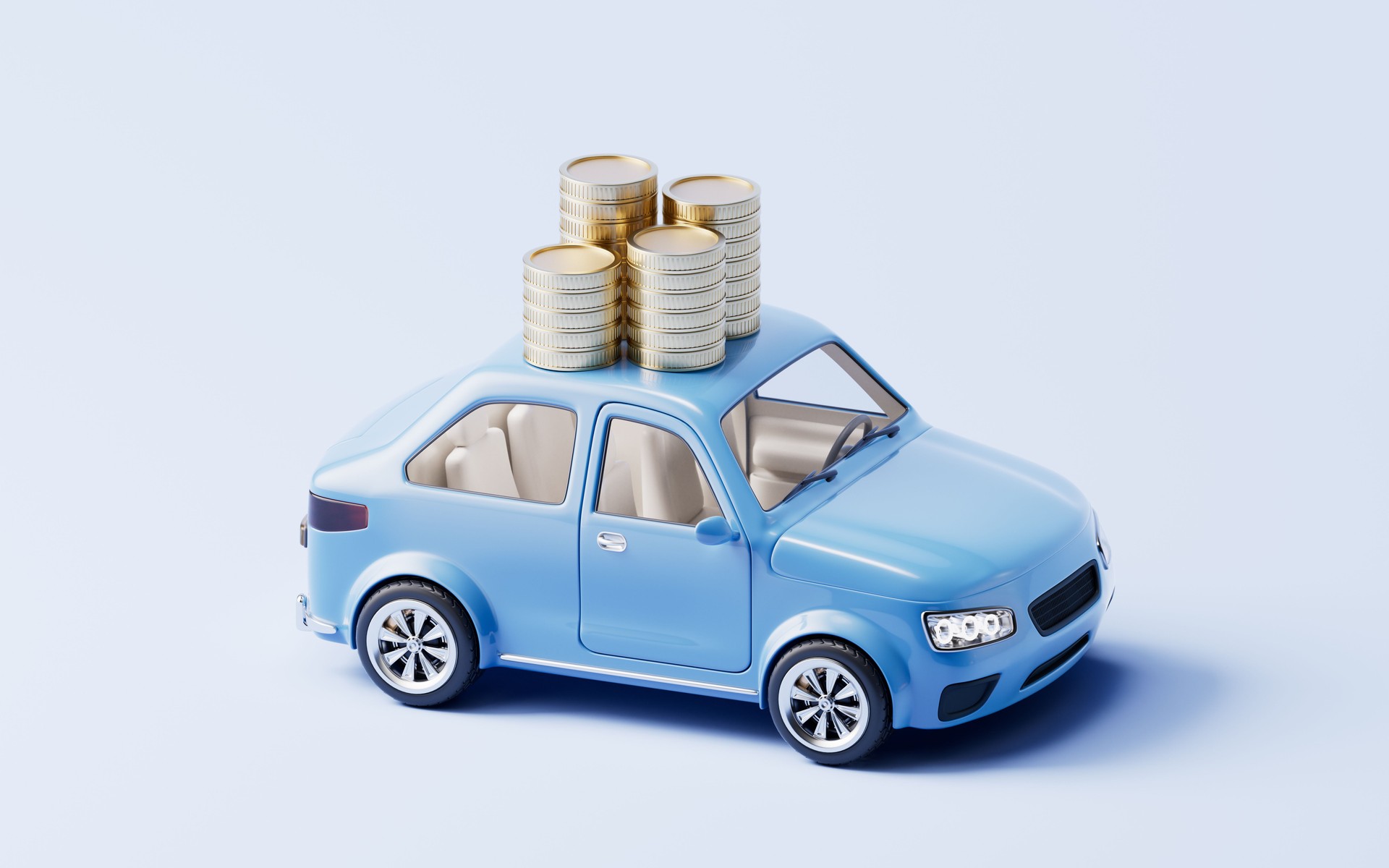 3D style automobile car and golden coins, 3d rendering.